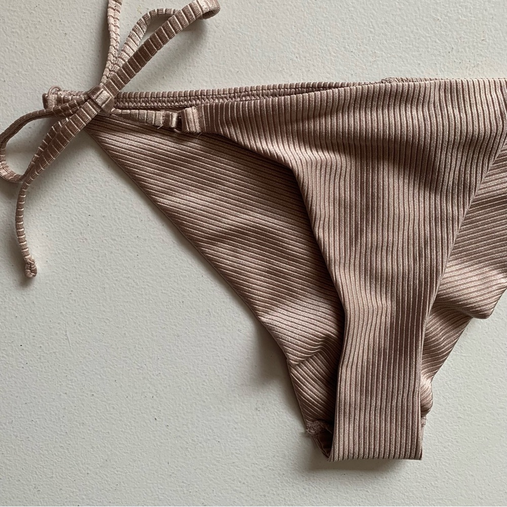 aerie Ribbed Tie-Side Bikini Bottoms in Mauve Taupe - Picture 2 of 12